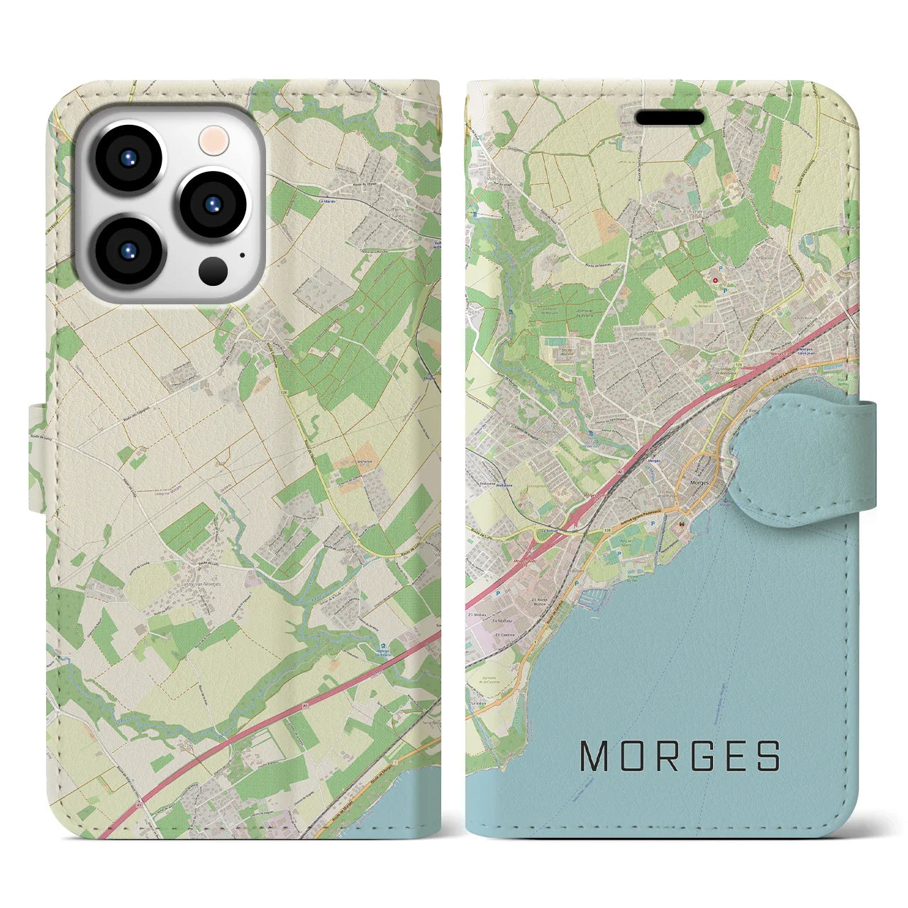 【モルジュ(スイス)】地図柄iPhoneケース(手帳タイプ)ナチュラル・iPhone 13 Pro 用