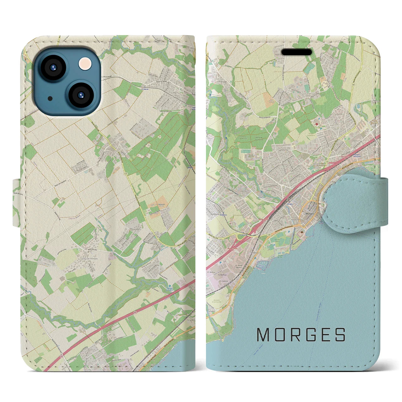 【モルジュ(スイス)】地図柄iPhoneケース(手帳タイプ)ナチュラル・iPhone 13 用
