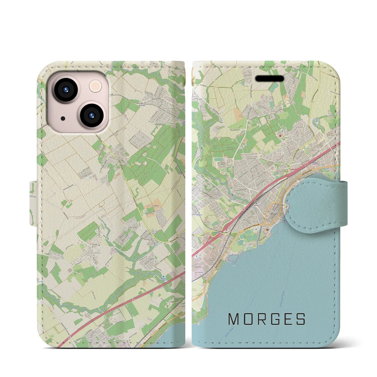 【モルジュ(スイス)】地図柄iPhoneケース(手帳タイプ)ナチュラル・iPhone 13 mini 用