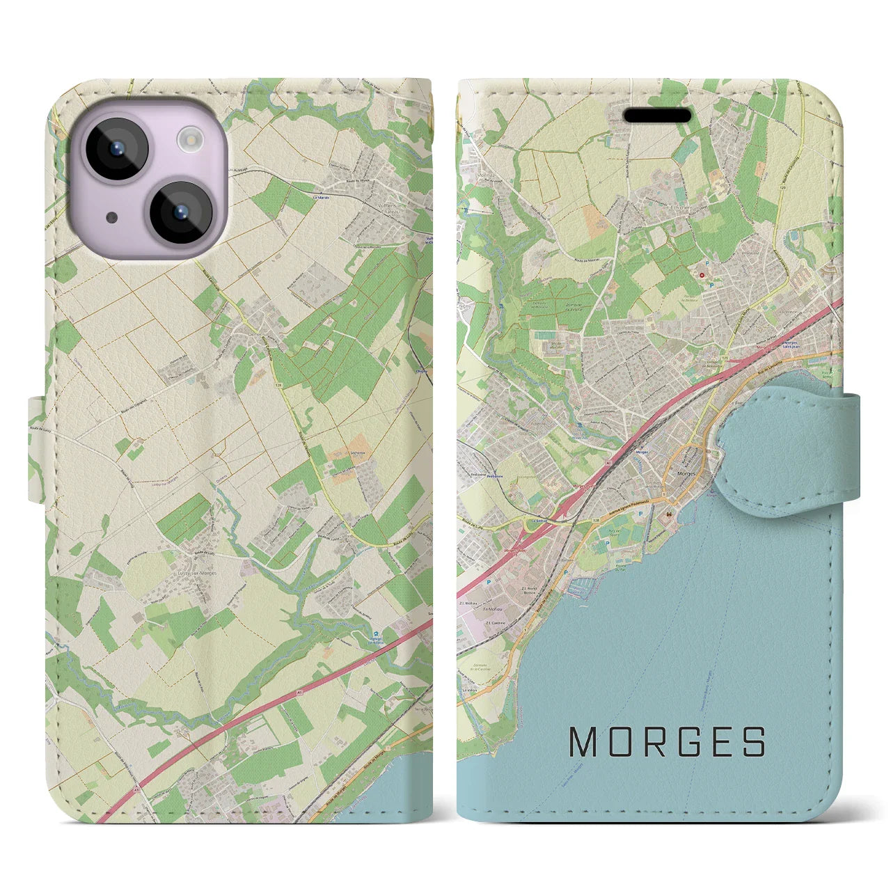 【モルジュ(スイス)】地図柄iPhoneケース(手帳タイプ)ナチュラル・iPhone 14 用