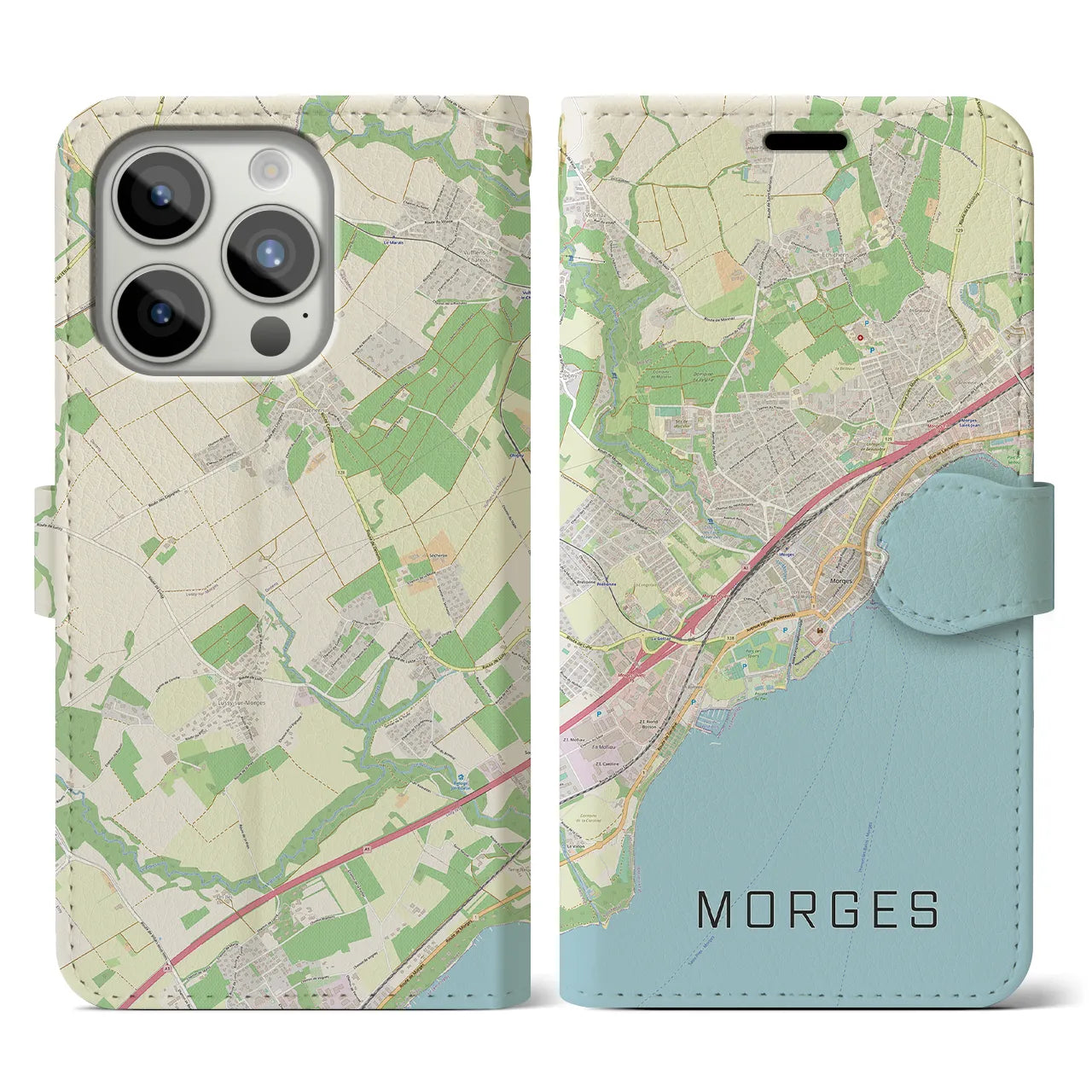 【モルジュ(スイス)】地図柄iPhoneケース(手帳タイプ)ナチュラル・iPhone 15 Pro 用