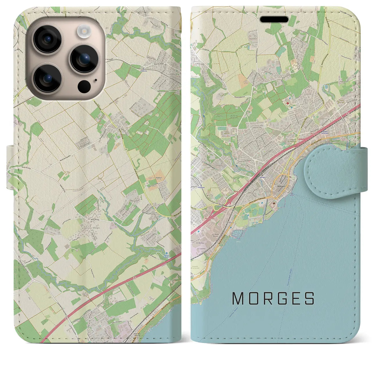 【モルジュ(スイス)】地図柄iPhoneケース(手帳タイプ)ナチュラル・iPhone 16 Plus 用