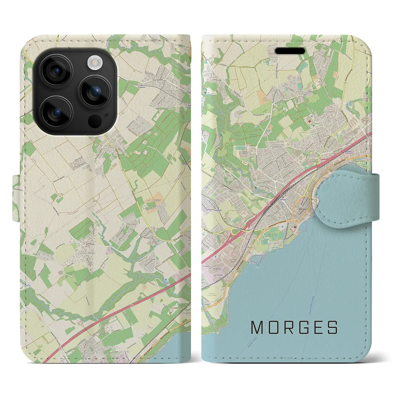 【モルジュ(スイス)】地図柄iPhoneケース(手帳タイプ)ナチュラル・iPhone 16 用