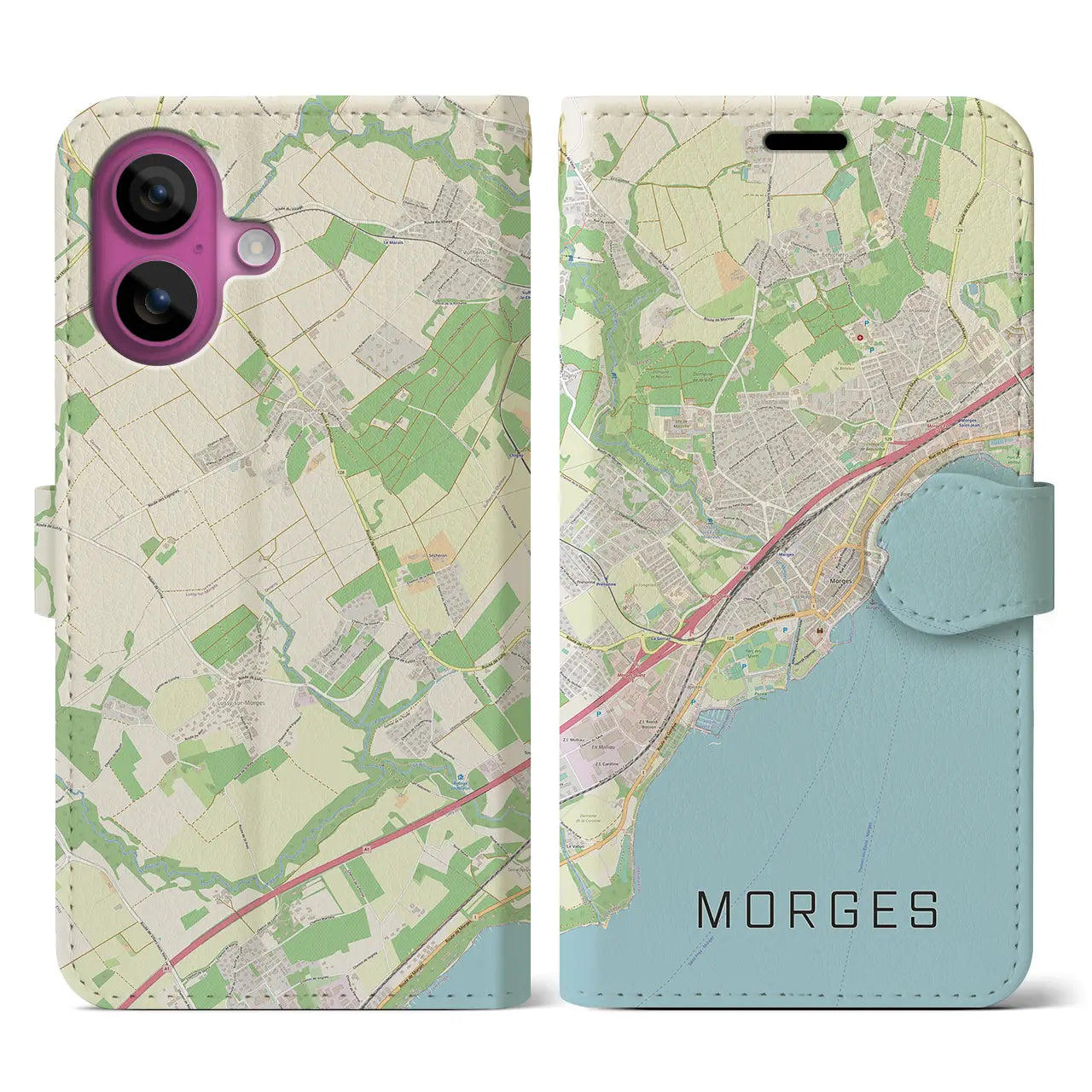 【モルジュ(スイス)】地図柄iPhoneケース(手帳タイプ)ナチュラル・iPhone 16 Pro 用