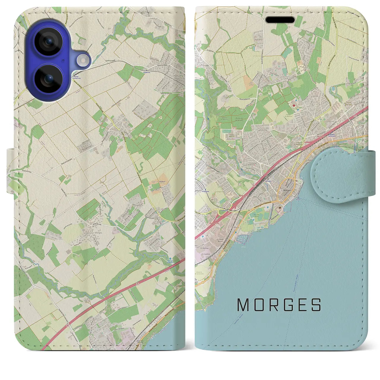 【モルジュ(スイス)】地図柄iPhoneケース(手帳タイプ)