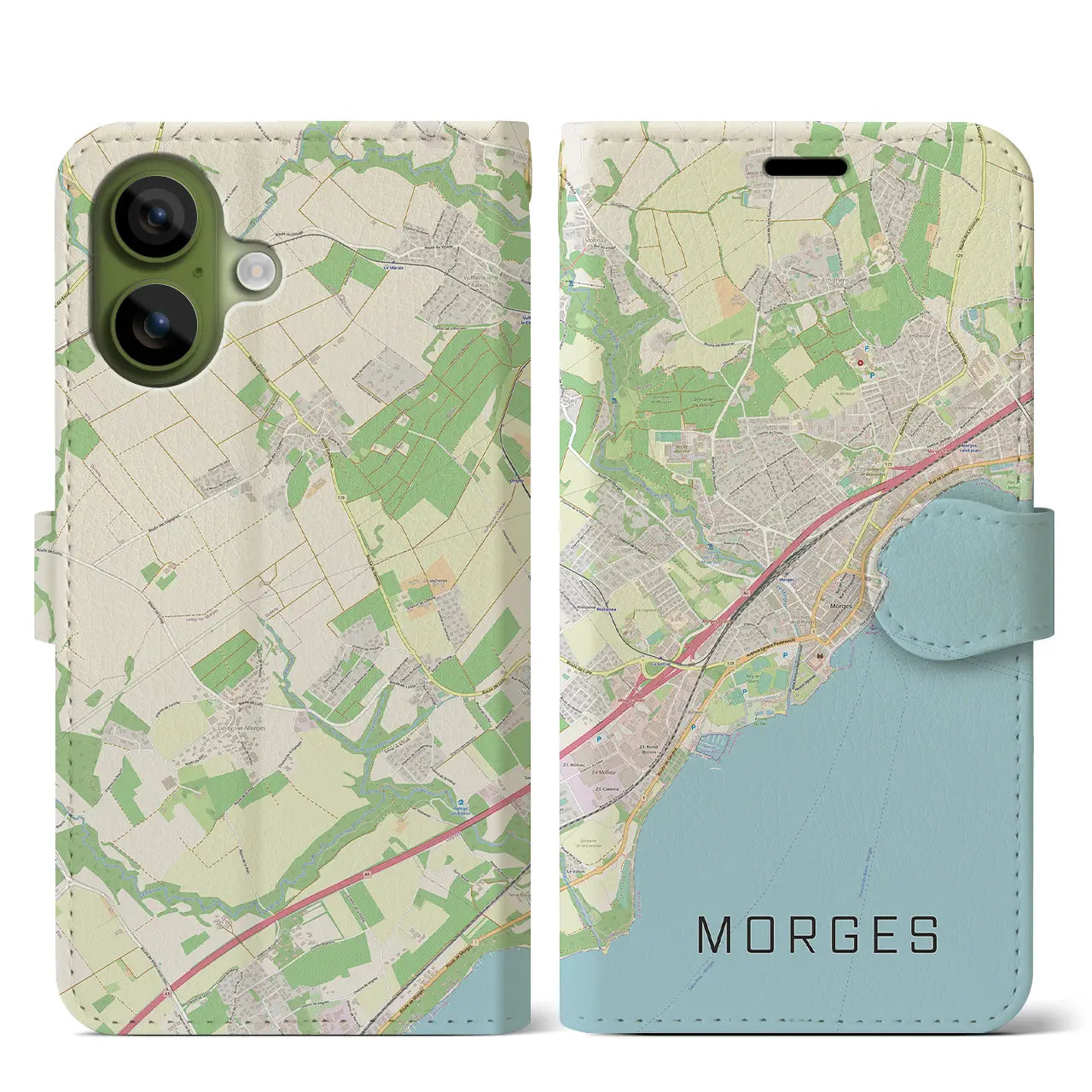 【モルジュ(スイス)】地図柄iPhoneケース(手帳タイプ)