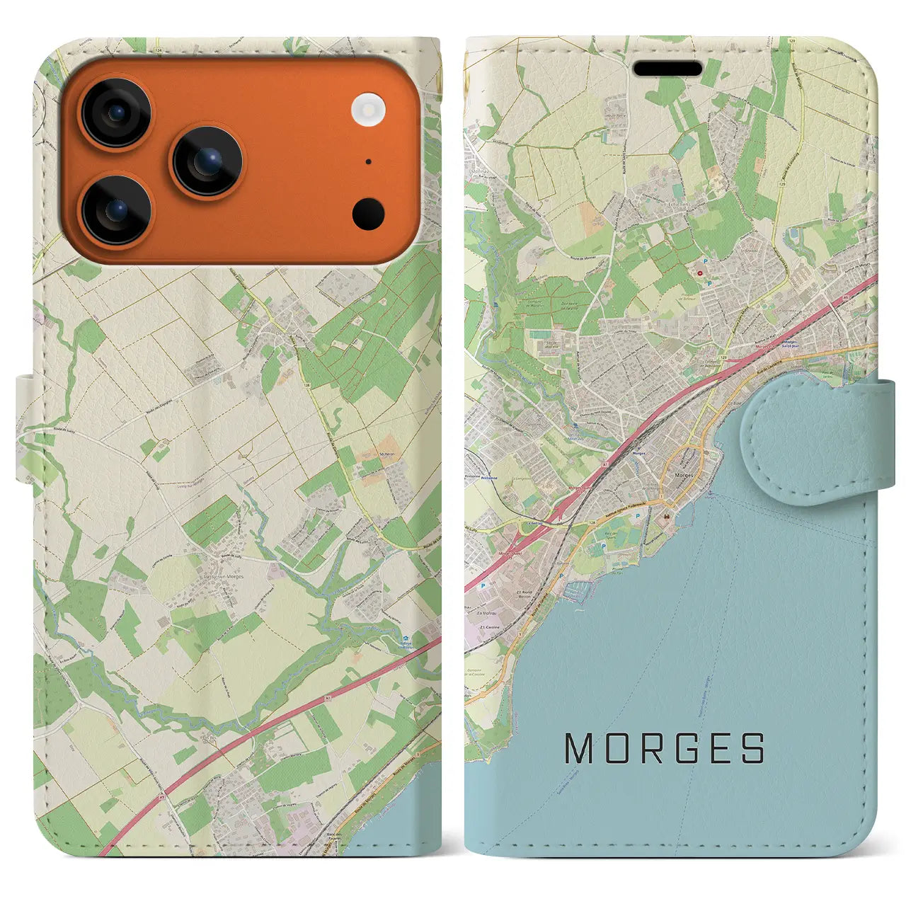 【モルジュ(スイス)】地図柄iPhoneケース(手帳タイプ)ナチュラル・iPhone 17 Pro Max 用