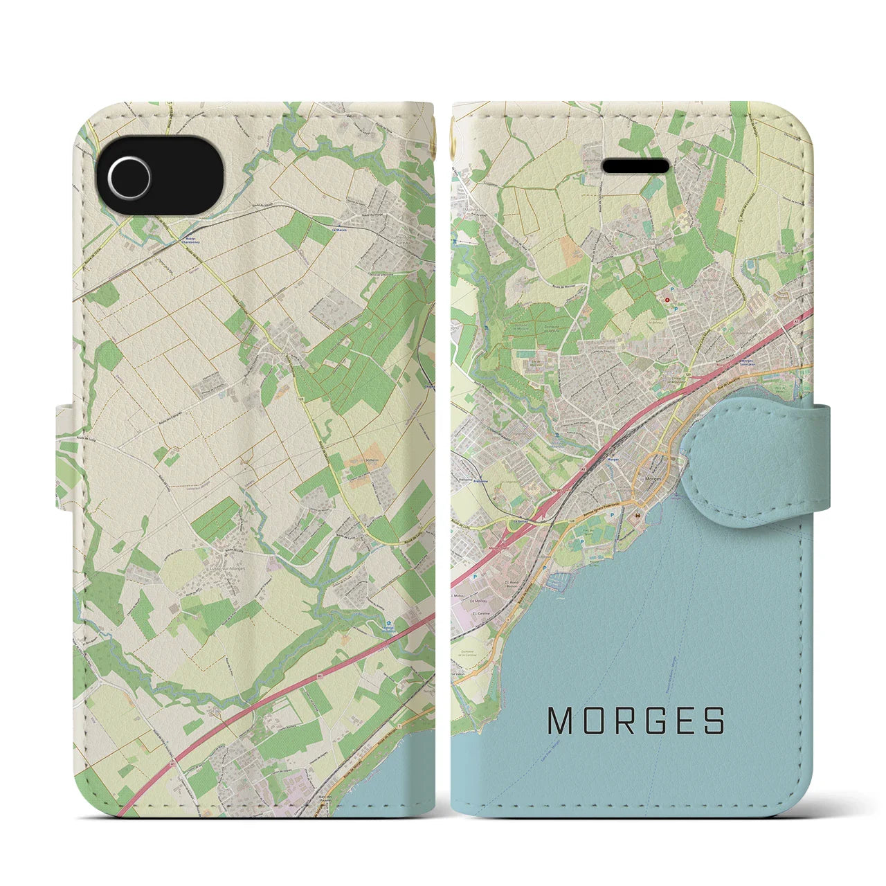 【モルジュ(スイス)】地図柄iPhoneケース(手帳タイプ)ナチュラル・iPhone SE(第3 / 第2世代) / 8 / 7 / 6s / 6 用