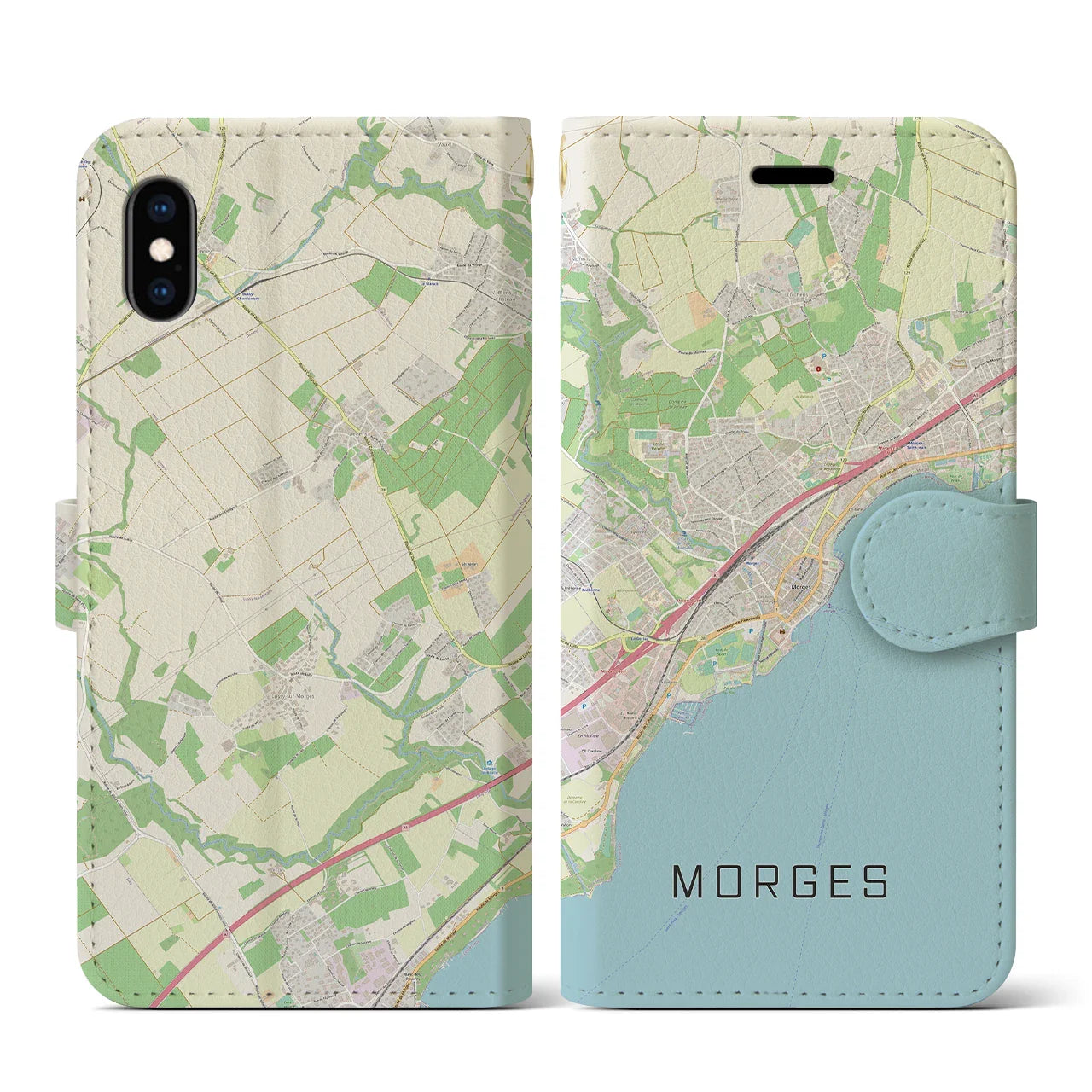【モルジュ(スイス)】地図柄iPhoneケース(手帳タイプ)ナチュラル・iPhone XS / X 用