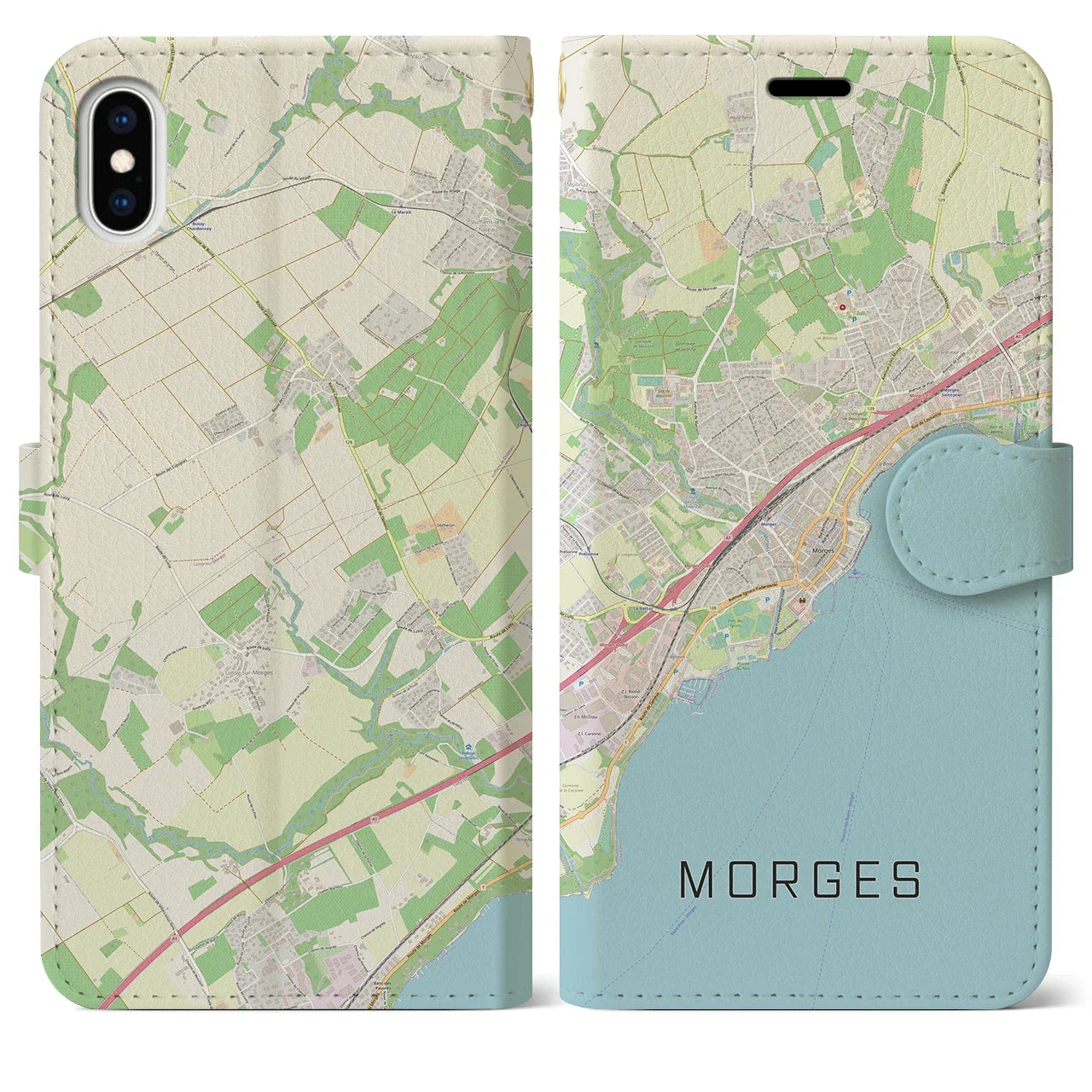 【モルジュ(スイス)】地図柄iPhoneケース(手帳タイプ)ナチュラル・iPhone XS Max 用