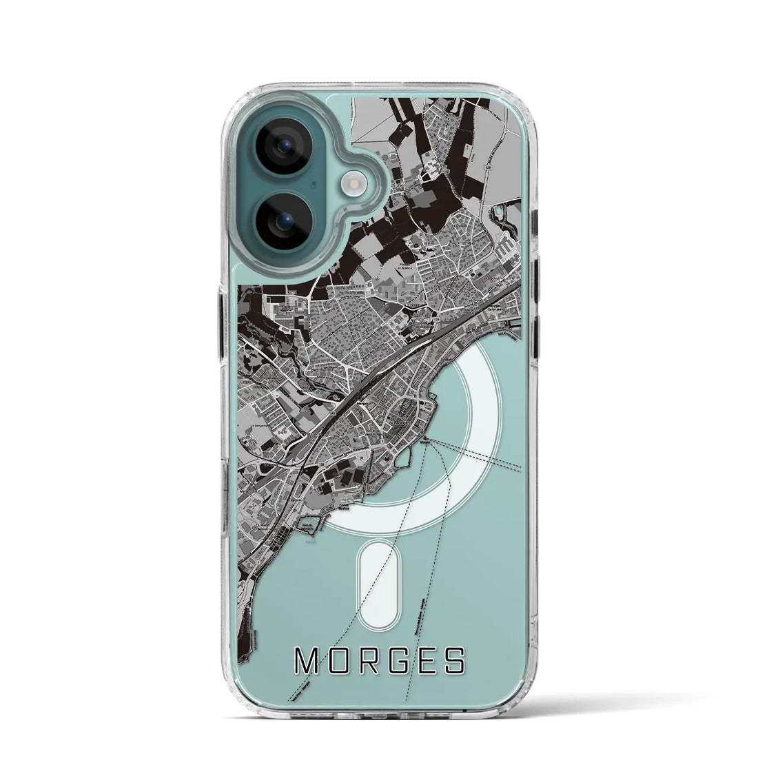 【モルジュ(スイス)】地図柄iPhoneケース(MagSafeタイプ)モノトーン・iPhone 16 Pro 用