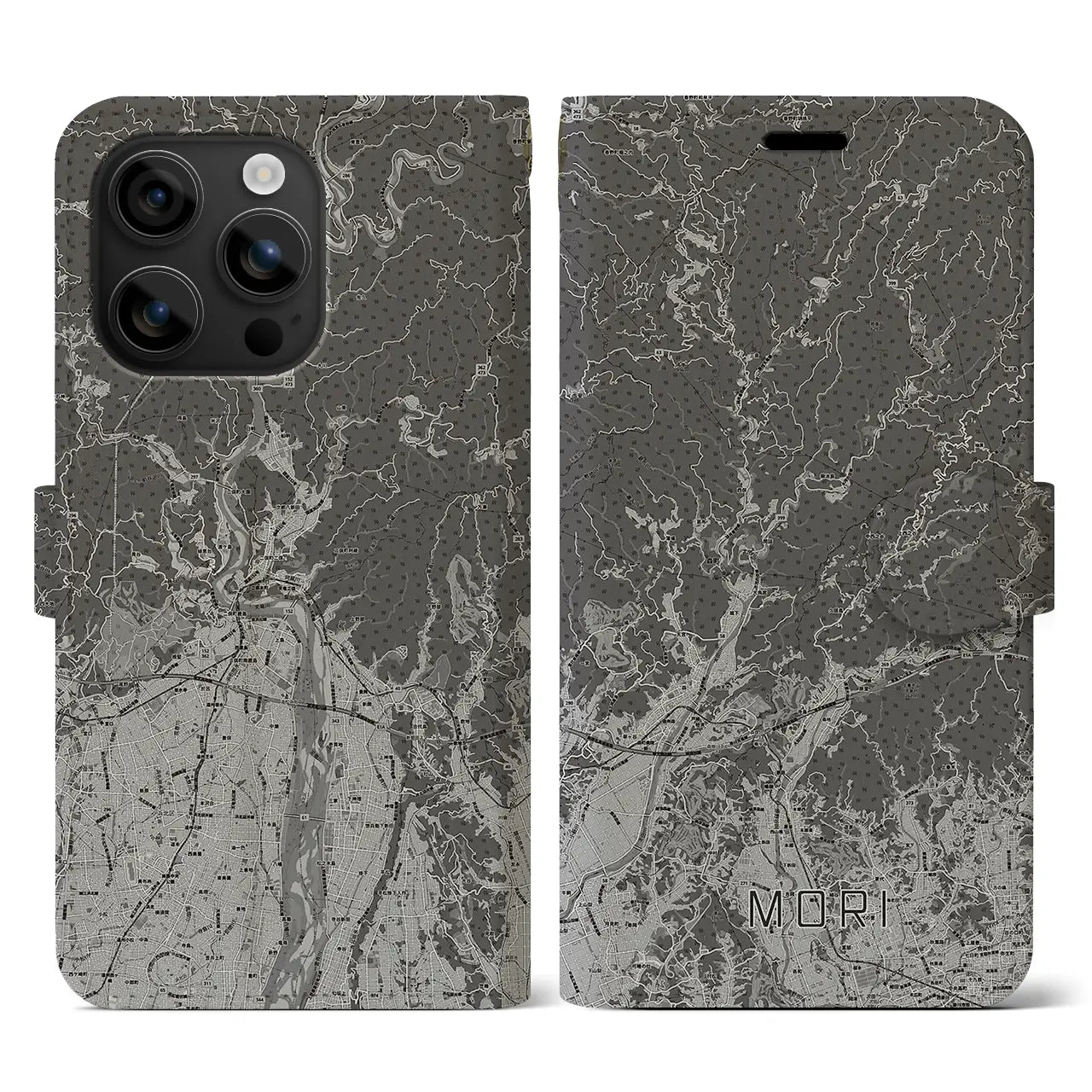 【森(静岡県)】地図柄iPhoneケース(手帳タイプ)モノトーン・iPhone 16 用