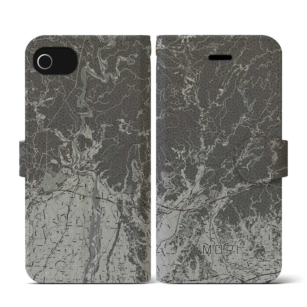 【森(静岡県)】地図柄iPhoneケース(手帳タイプ)モノトーン・iPhone SE(第3 / 第2世代) / 8 / 7 / 6s / 6 用