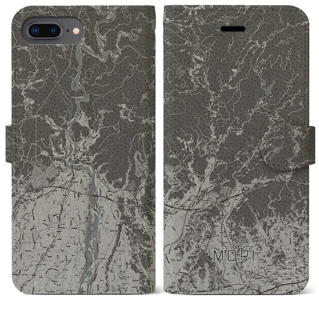 【森(静岡県)】地図柄iPhoneケース(手帳タイプ)モノトーン・iPhone 8Plus /7Plus / 6sPlus / 6Plus 用