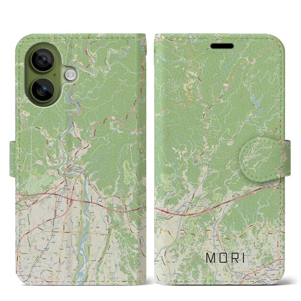 【森(静岡県)】地図柄iPhoneケース(手帳タイプ)ナチュラル・iPhone 17 Pro Max 用