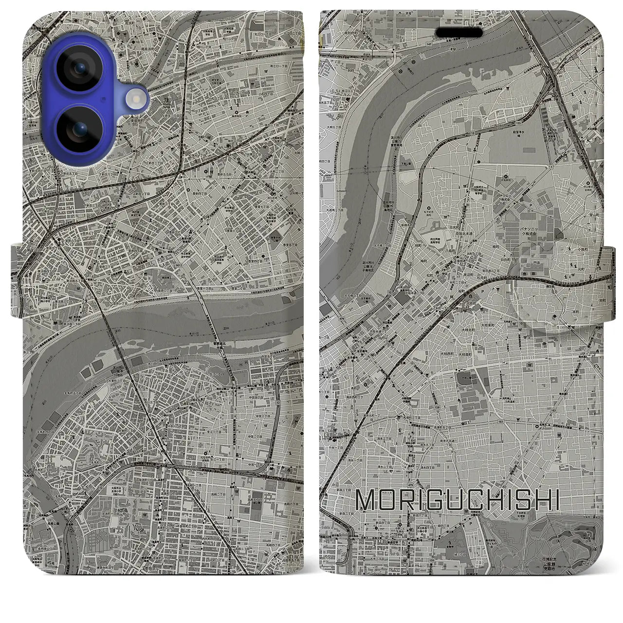 【守口市(大阪府)】地図柄iPhoneケース(手帳タイプ)モノトーン・iPhone 16 Pro Max 用