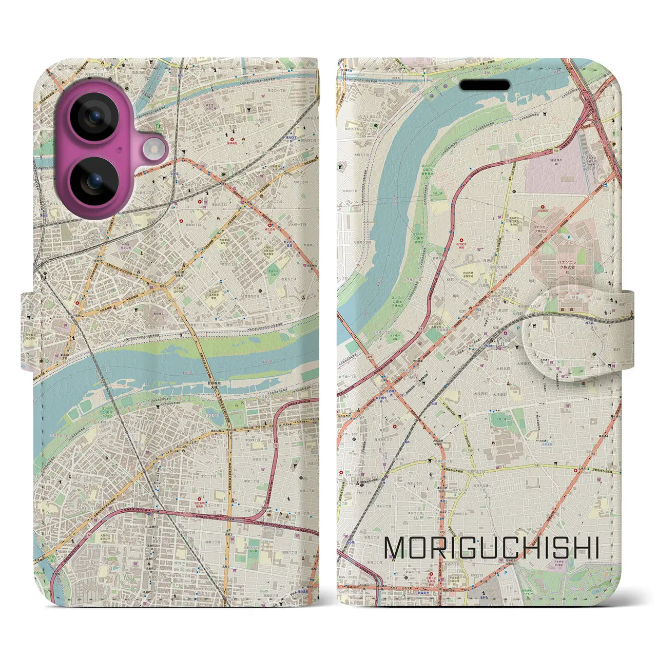 【守口市(大阪府)】地図柄iPhoneケース(手帳タイプ)ナチュラル・iPhone 16 Pro 用