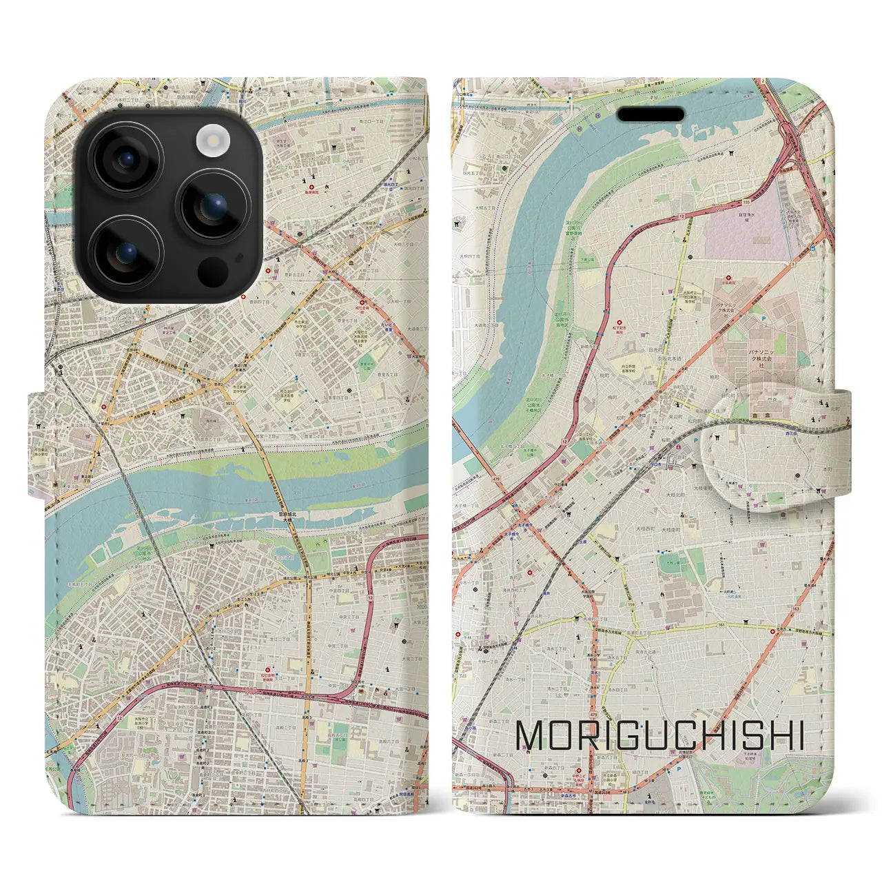 【守口市(大阪府)】地図柄iPhoneケース(手帳タイプ)ナチュラル・iPhone 16 用