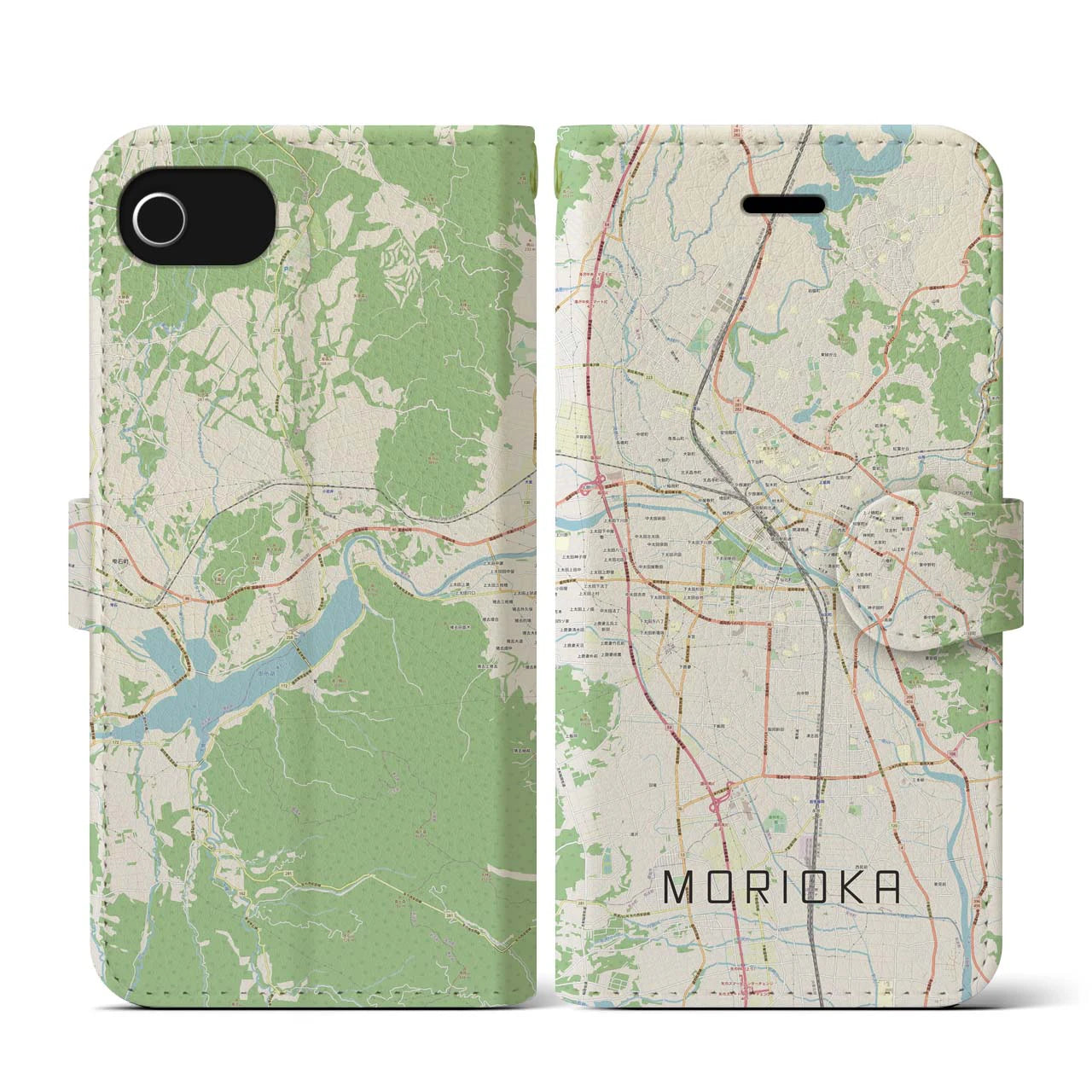 【盛岡(岩手県)】地図柄iPhoneケース(手帳タイプ)ナチュラル・iPhone SE(第3 / 第2世代) / 8 / 7 / 6s / 6 用
