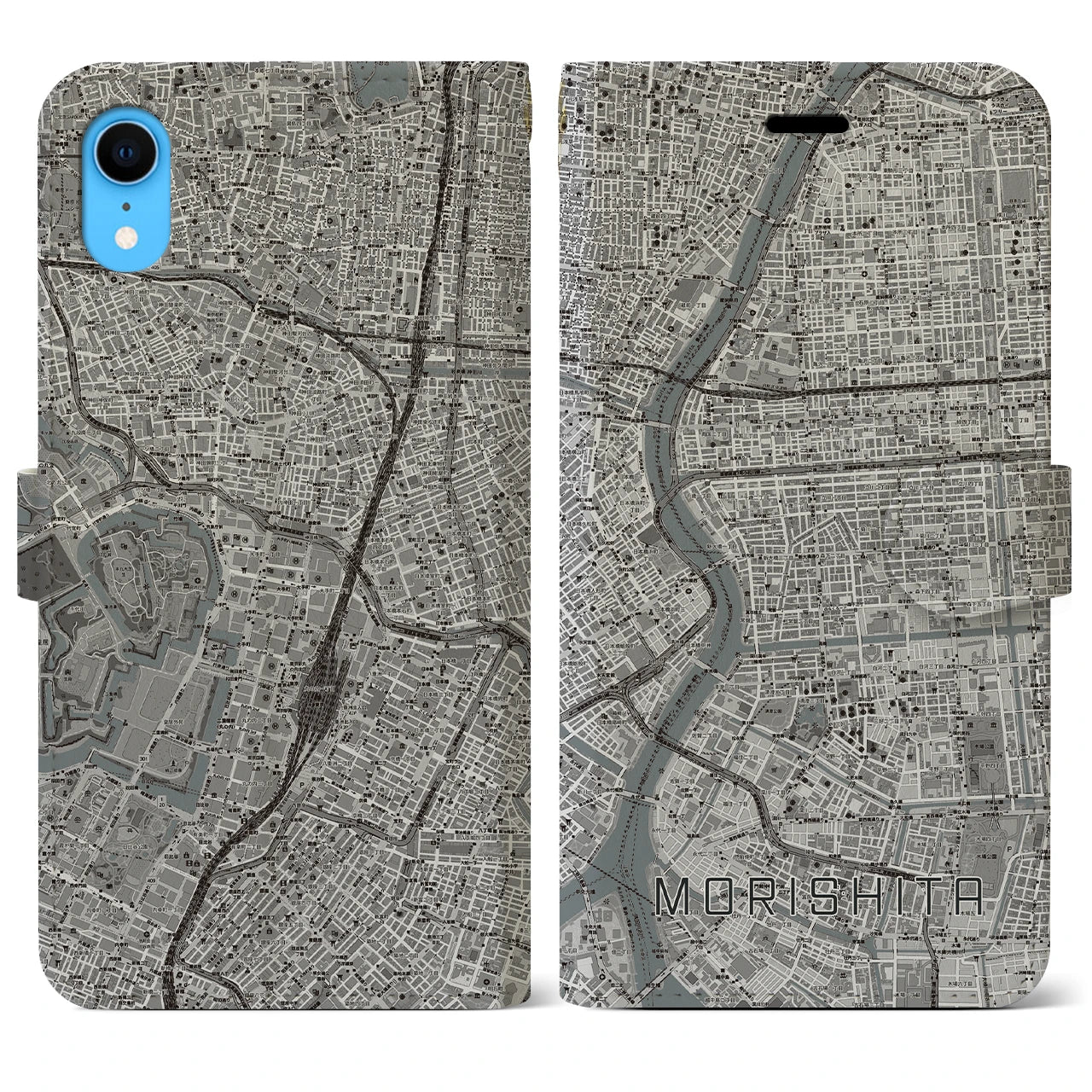 【森下(東京都)】地図柄iPhoneケース(手帳タイプ)モノトーン・iPhone XR 用