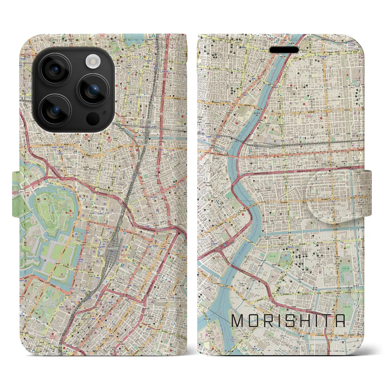 【森下(東京都)】地図柄iPhoneケース(手帳タイプ)ナチュラル・iPhone 16 用