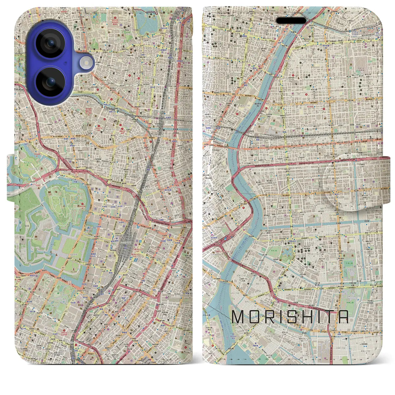 【森下(東京都)】地図柄iPhoneケース(手帳タイプ)ナチュラル・iPhone 16 Pro Max 用