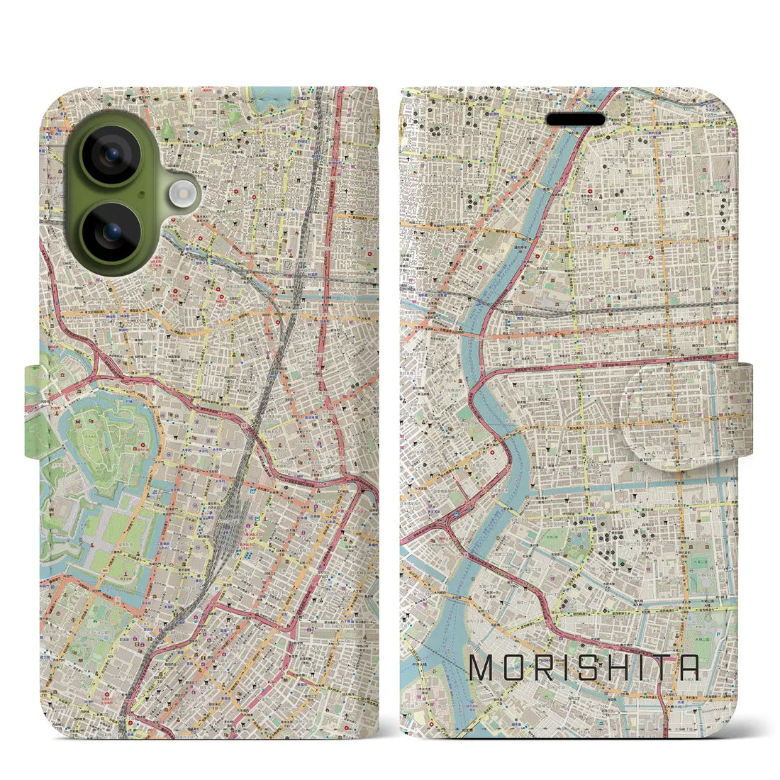 【森下(東京都)】地図柄iPhoneケース(手帳タイプ)モノトーン・iPhone 17 Pro Max 用