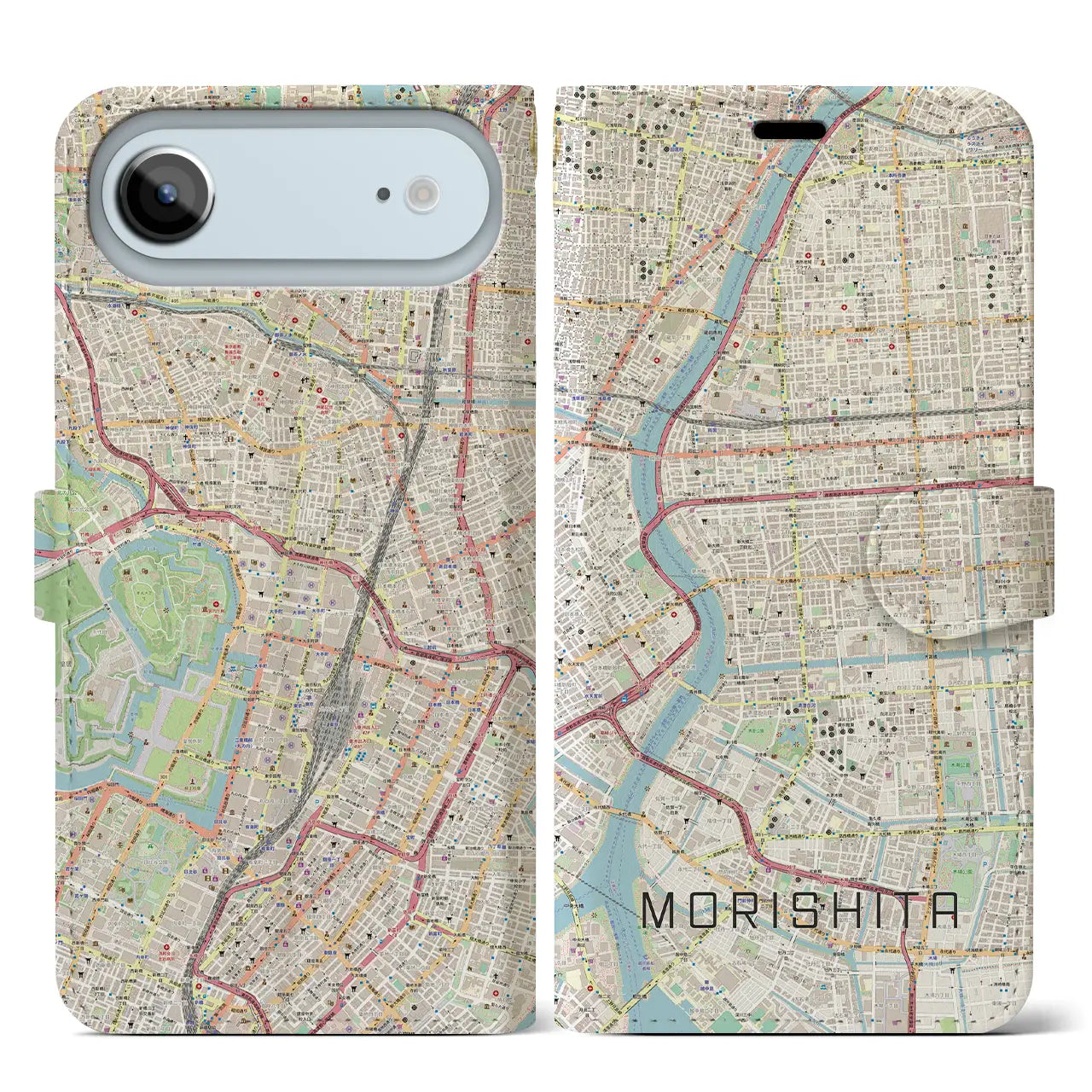 【森下(東京都)】地図柄iPhoneケース(手帳タイプ)ナチュラル・iPhone 17 Pro Max 用