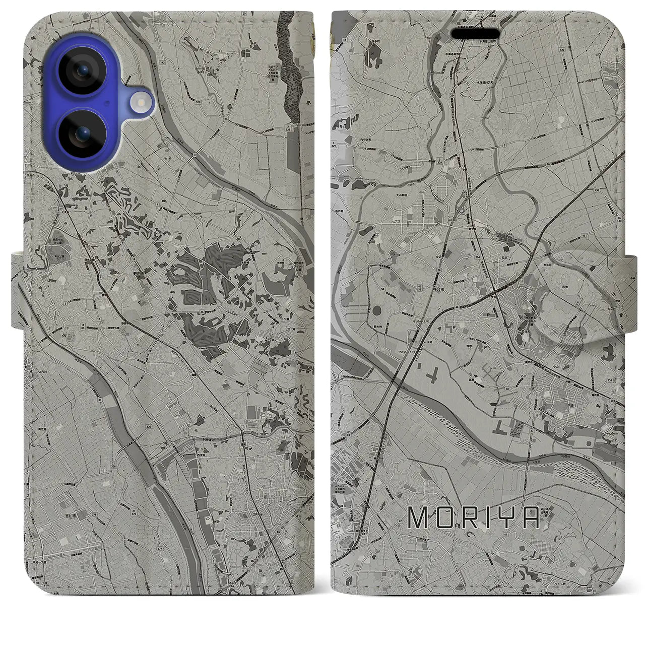 【守谷(茨城県)】地図柄iPhoneケース(手帳タイプ)モノトーン・iPhone 16 Pro Max 用