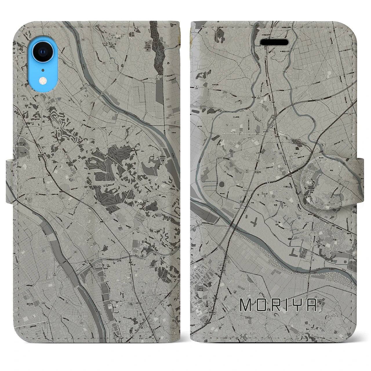 【守谷(茨城県)】地図柄iPhoneケース(手帳タイプ)モノトーン・iPhone XR 用