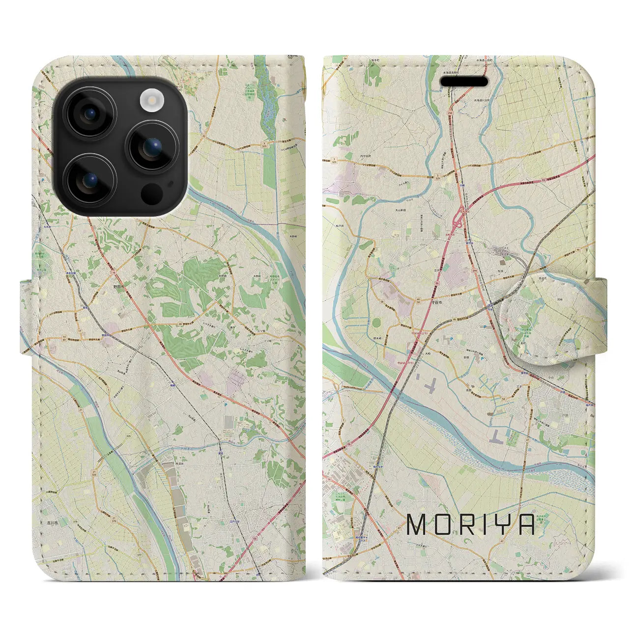 【守谷(茨城県)】地図柄iPhoneケース(手帳タイプ)ナチュラル・iPhone 16 用