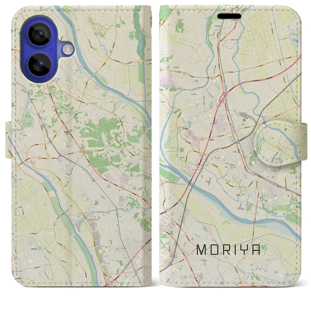 【守谷(茨城県)】地図柄iPhoneケース(手帳タイプ)ナチュラル・iPhone 16 Pro Max 用