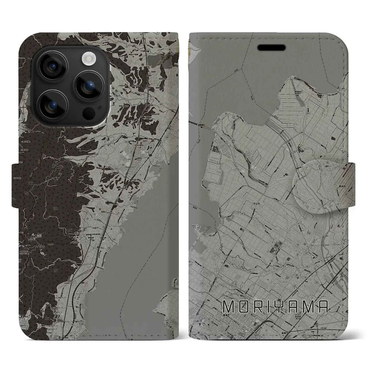 【守山(滋賀県)】地図柄iPhoneケース(手帳タイプ)モノトーン・iPhone 16 用