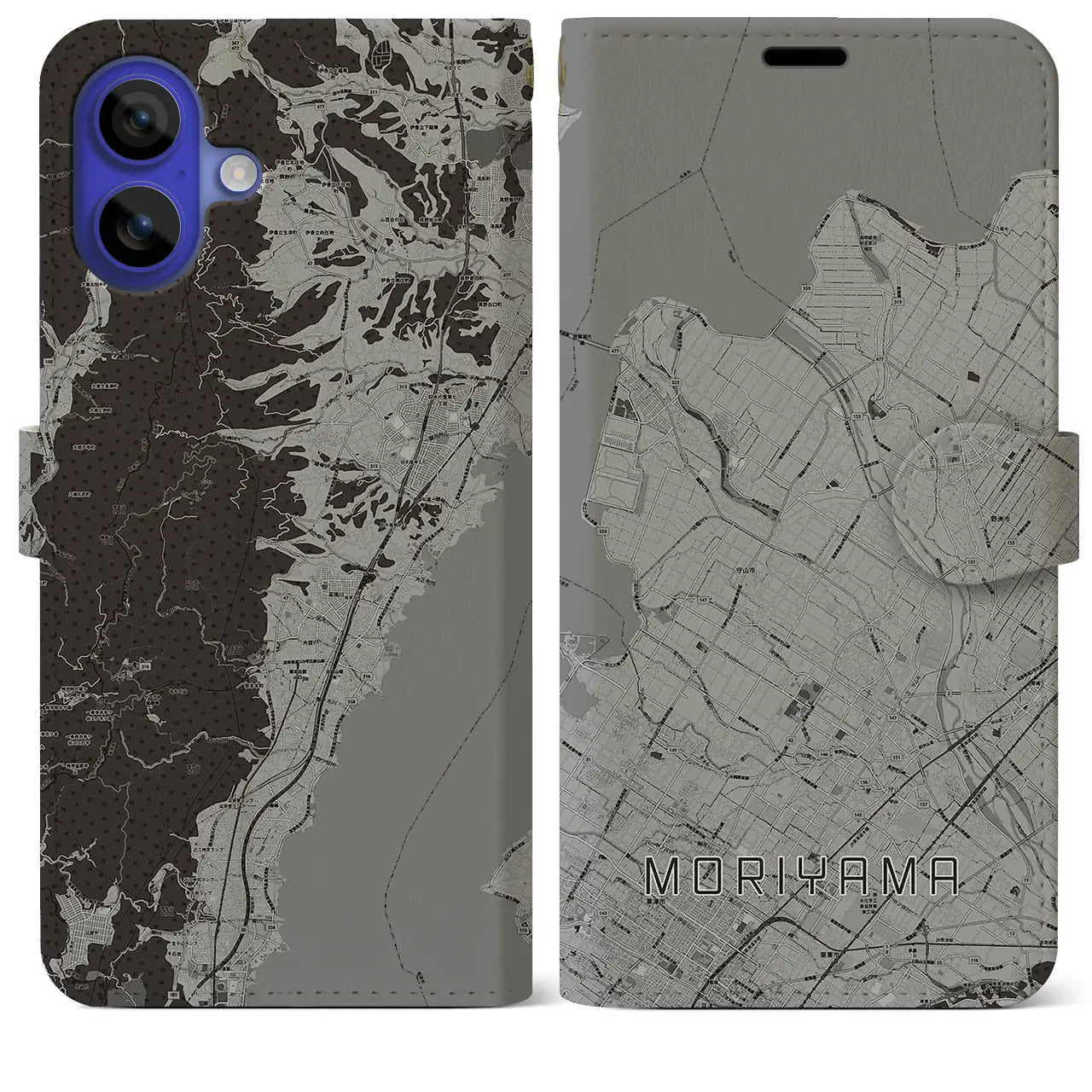 【守山(滋賀県)】地図柄iPhoneケース(手帳タイプ)モノトーン・iPhone 16 Pro Max 用