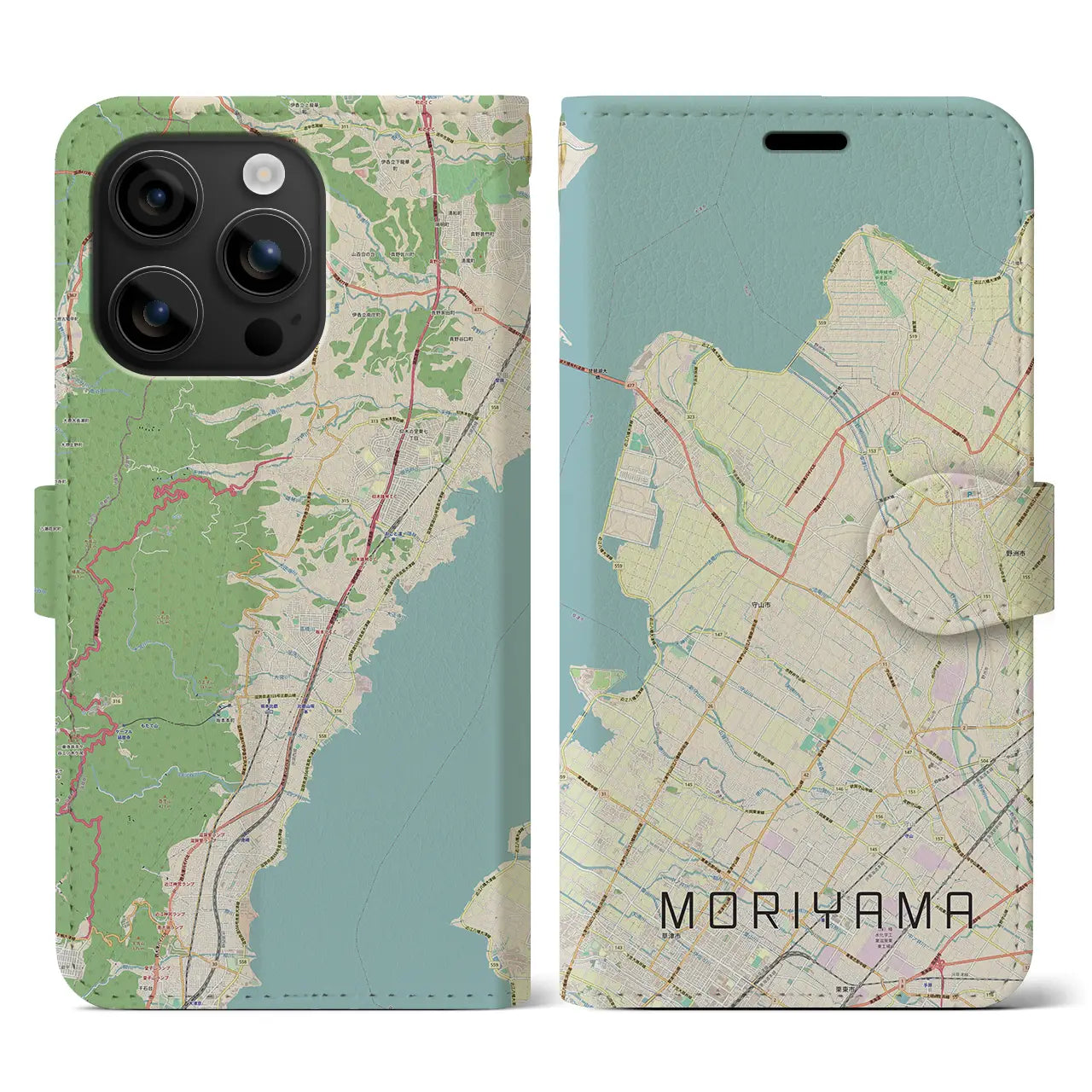 【守山(滋賀県)】地図柄iPhoneケース(手帳タイプ)ナチュラル・iPhone 16 用