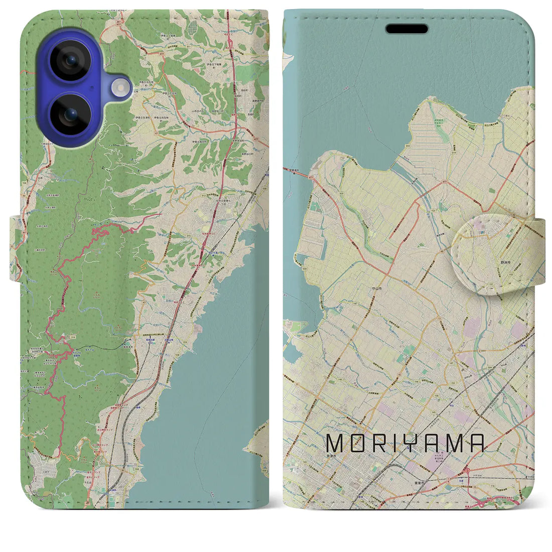 【守山(滋賀県)】地図柄iPhoneケース(手帳タイプ)ナチュラル・iPhone 16 Pro Max 用