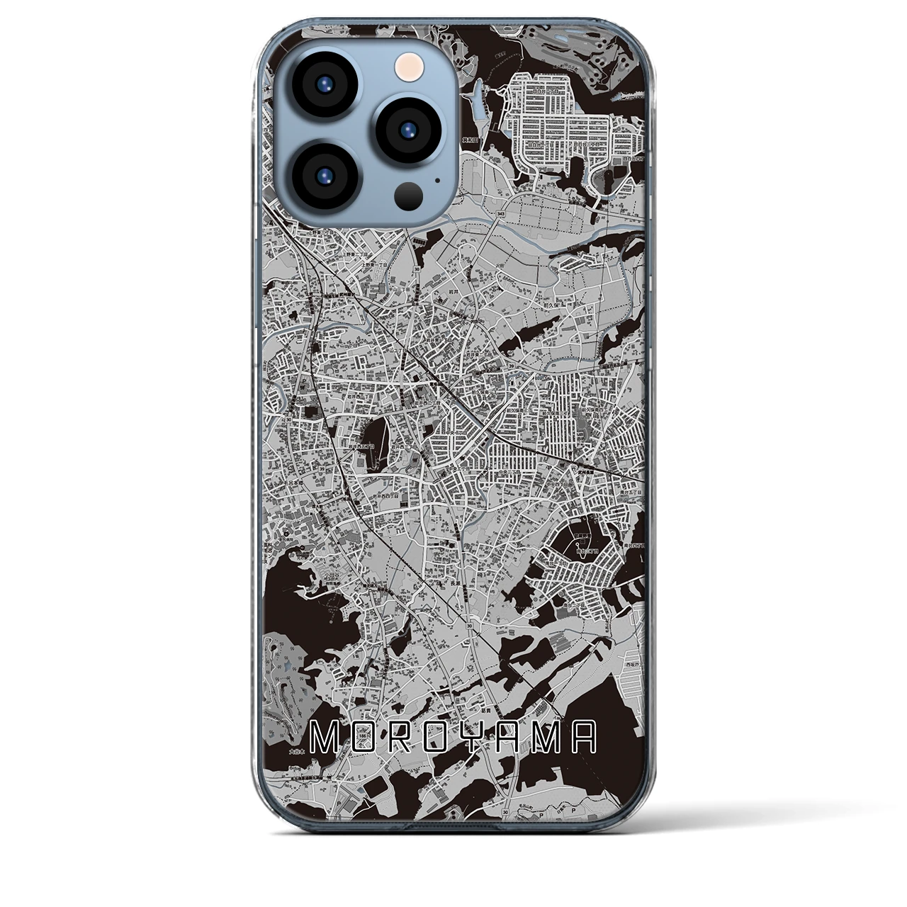 【毛呂山(埼玉県)】地図柄iPhoneケース(クリアタイプ)モノトーン・iPhone 13 Pro Max 用
