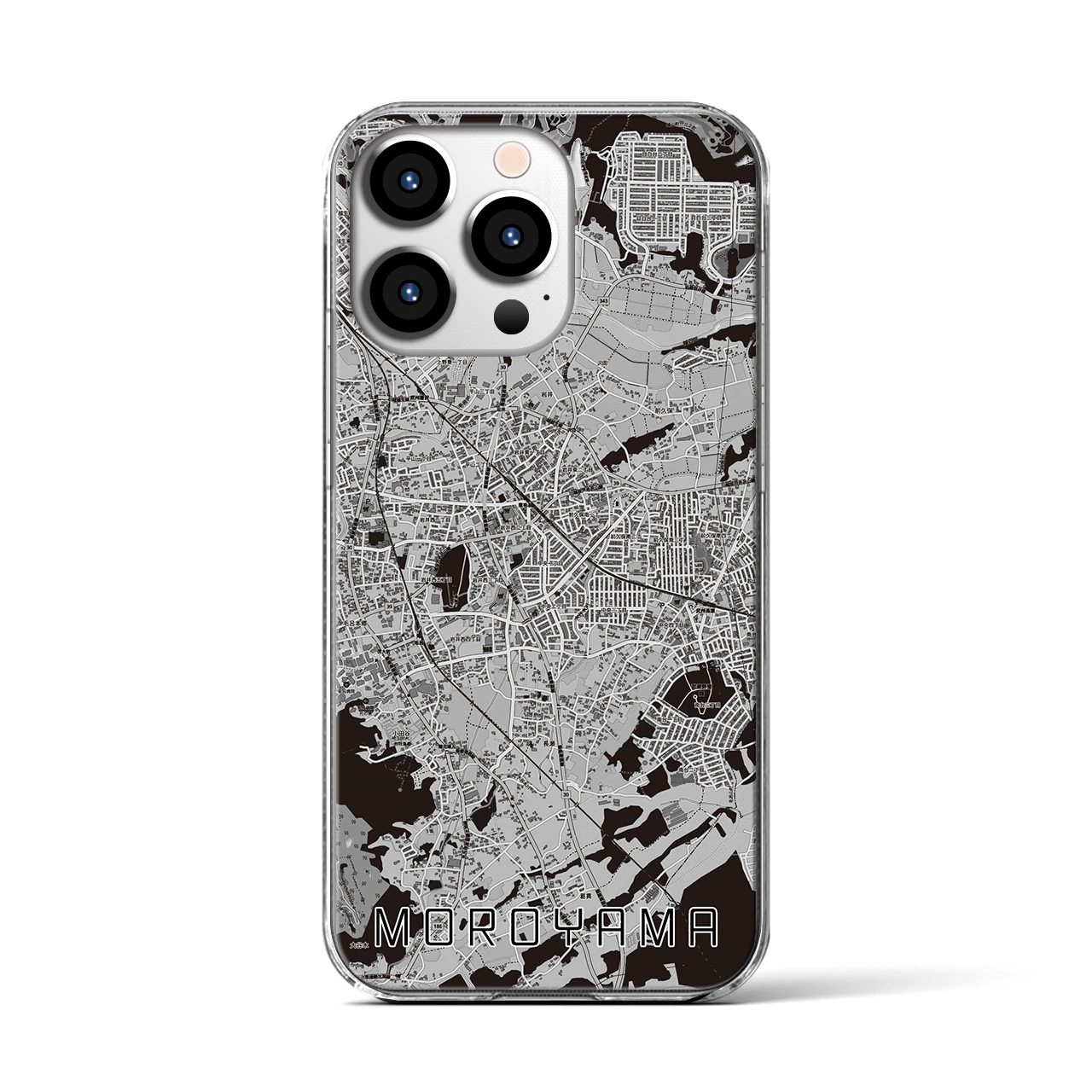 【毛呂山(埼玉県)】地図柄iPhoneケース(クリアタイプ)モノトーン・iPhone 13 Pro 用