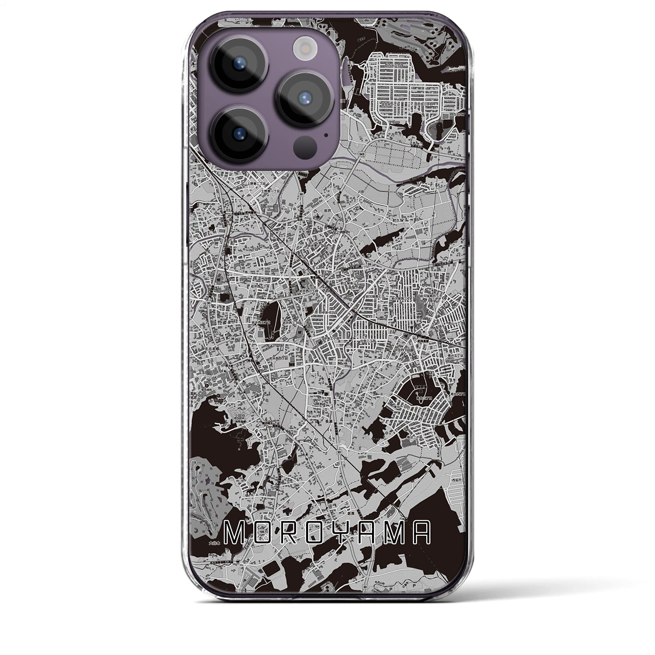【毛呂山(埼玉県)】地図柄iPhoneケース(クリアタイプ)モノトーン・iPhone 14 Pro Max 用