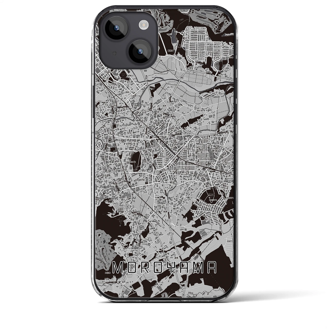 【毛呂山(埼玉県)】地図柄iPhoneケース(クリアタイプ)モノトーン・iPhone 14 Plus 用