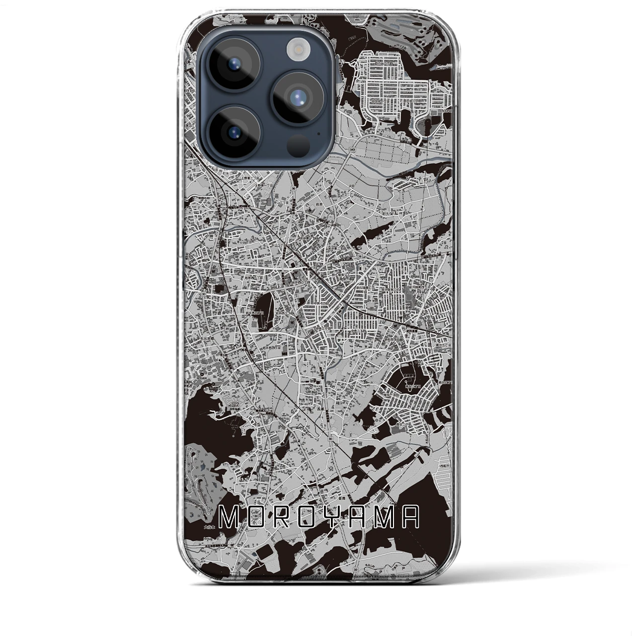 【毛呂山(埼玉県)】地図柄iPhoneケース(クリアタイプ)モノトーン・iPhone 15 Pro Max 用