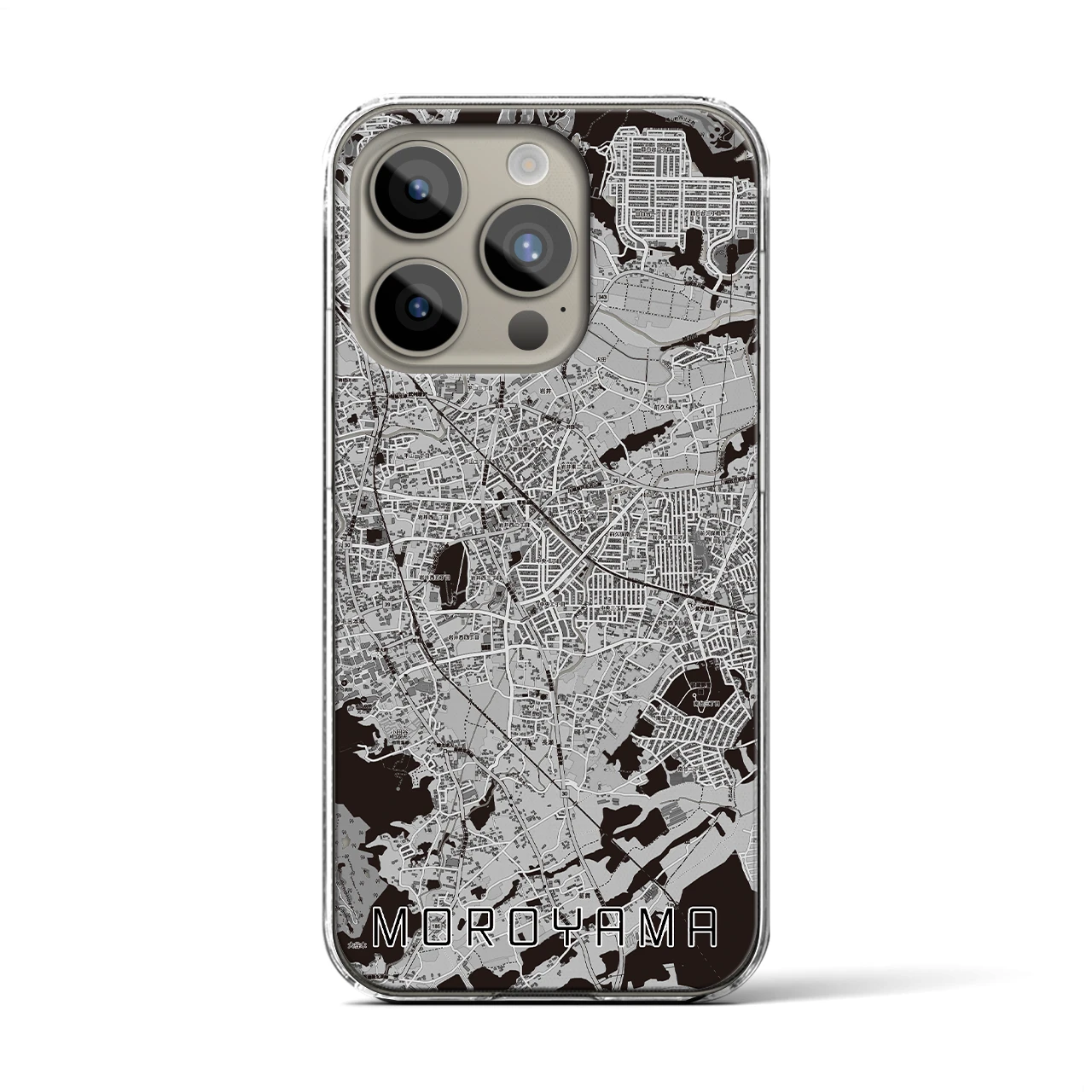 【毛呂山(埼玉県)】地図柄iPhoneケース(クリアタイプ)モノトーン・iPhone 15 Pro 用