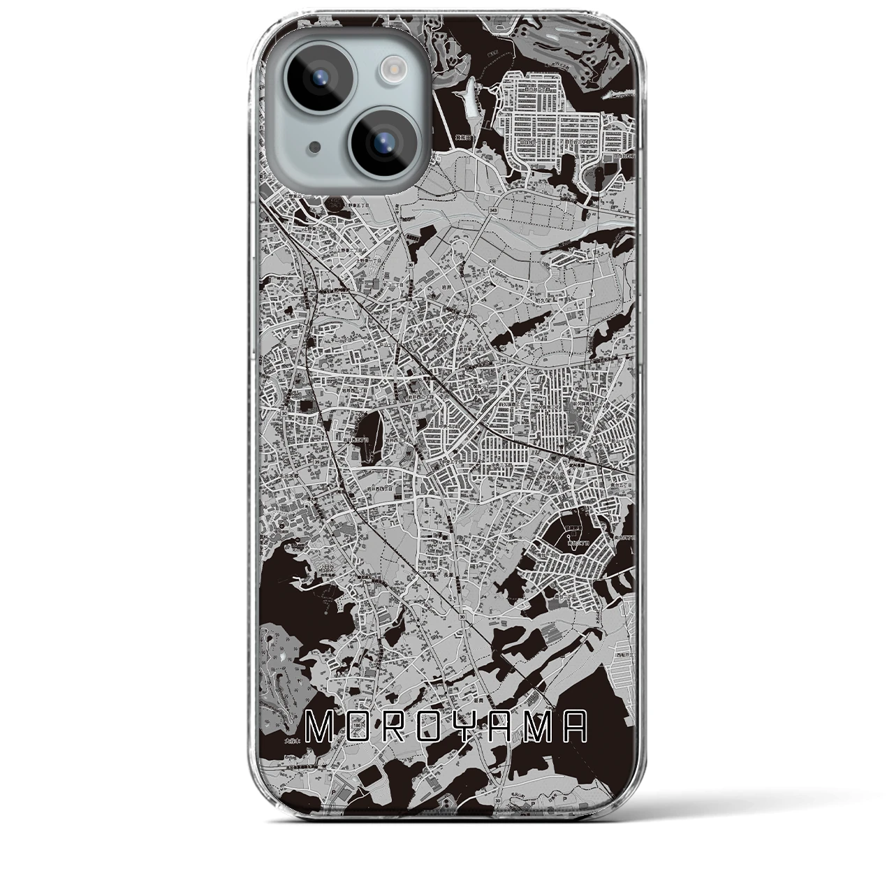 【毛呂山(埼玉県)】地図柄iPhoneケース(クリアタイプ)モノトーン・iPhone 15 Plus 用