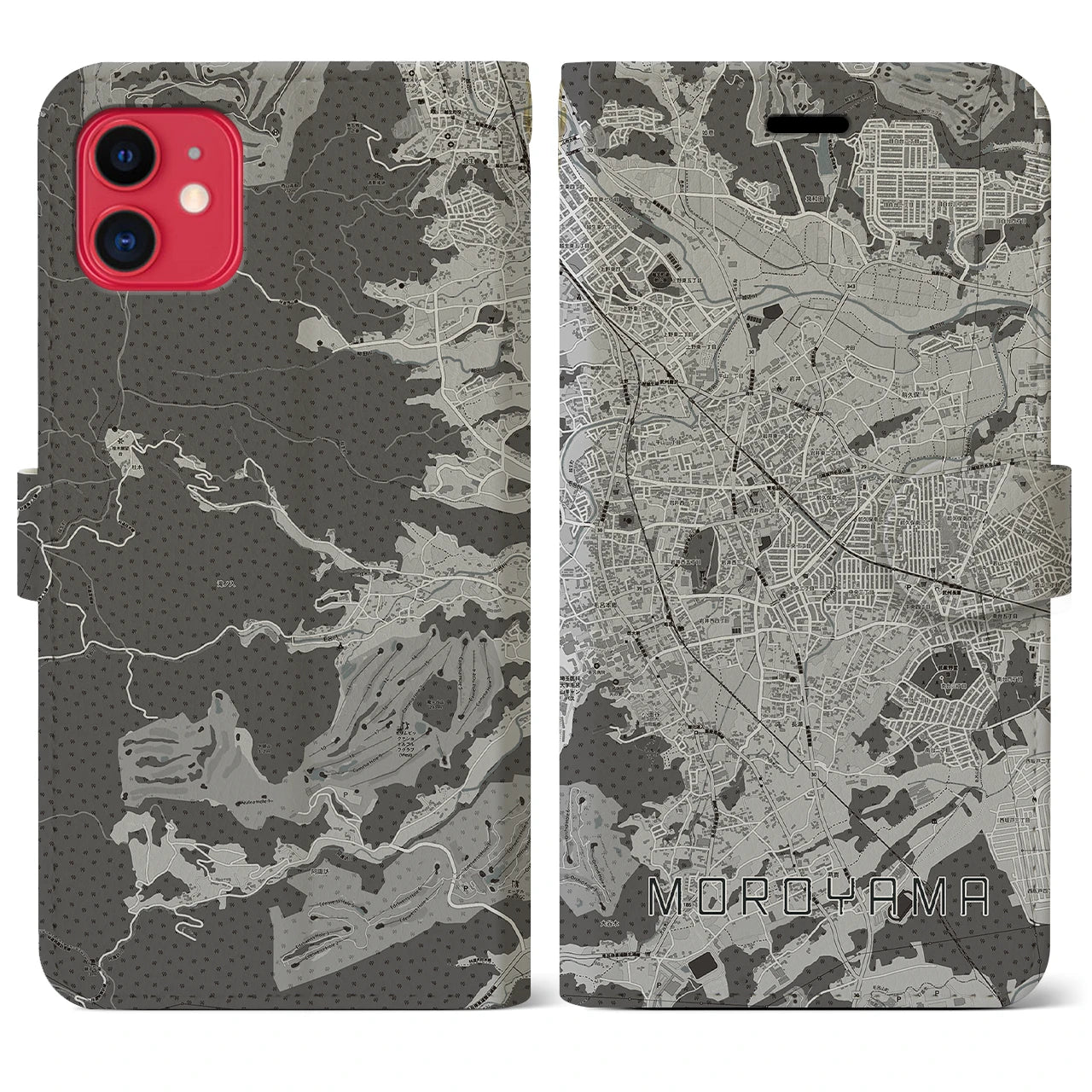【毛呂山(埼玉県)】地図柄iPhoneケース(手帳タイプ)モノトーン・iPhone 11 用