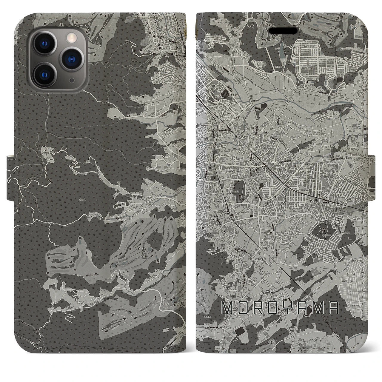 【毛呂山(埼玉県)】地図柄iPhoneケース(手帳タイプ)モノトーン・iPhone 11 Pro Max 用