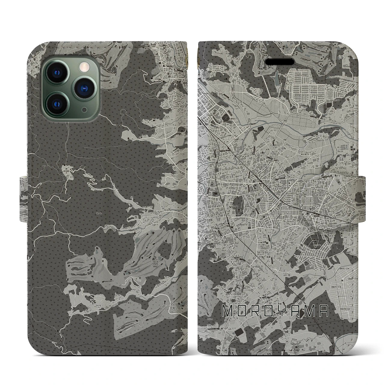 【毛呂山(埼玉県)】地図柄iPhoneケース(手帳タイプ)モノトーン・iPhone 11 Pro 用