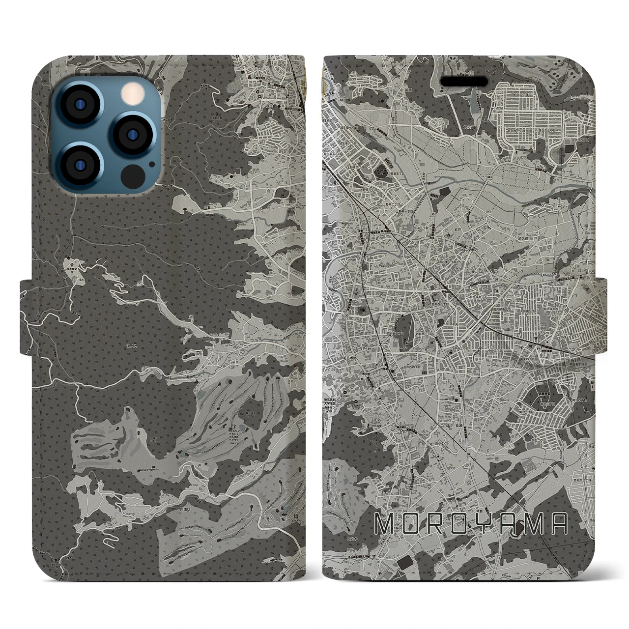 【毛呂山(埼玉県)】地図柄iPhoneケース(手帳タイプ)モノトーン・iPhone 12 / 12 Pro 用