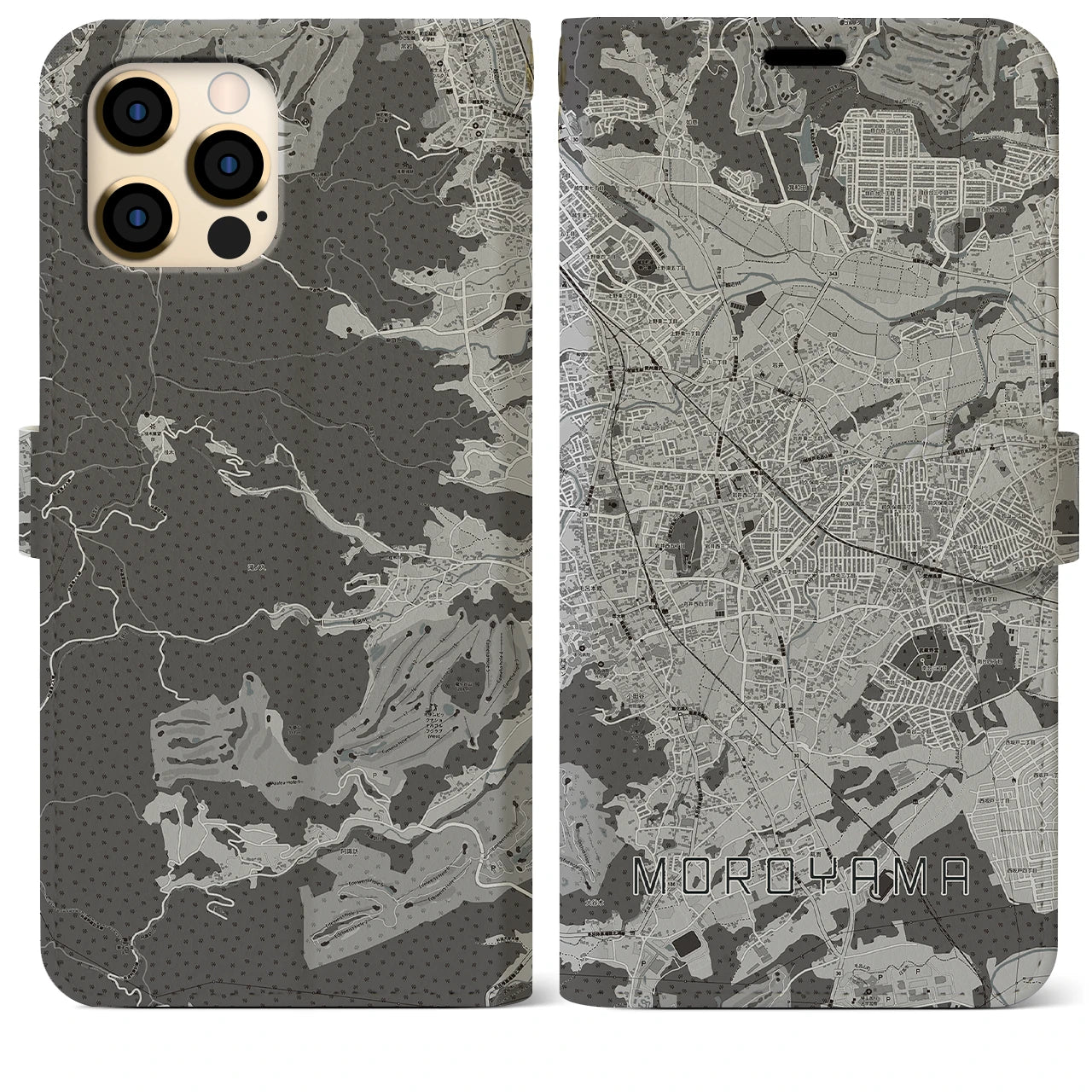 【毛呂山(埼玉県)】地図柄iPhoneケース(手帳タイプ)モノトーン・iPhone 12 Pro Max 用