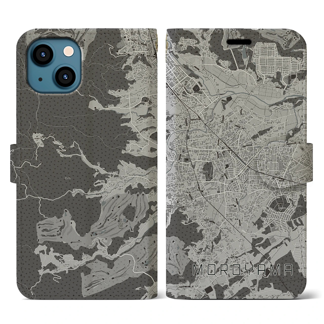 【毛呂山(埼玉県)】地図柄iPhoneケース(手帳タイプ)モノトーン・iPhone 13 用