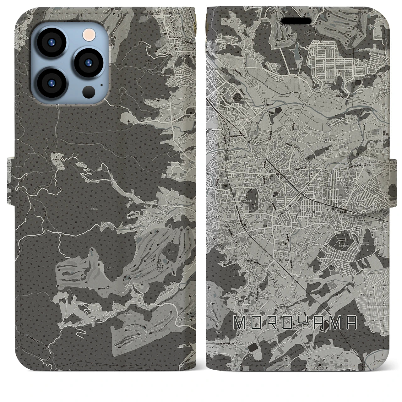 【毛呂山(埼玉県)】地図柄iPhoneケース(手帳タイプ)モノトーン・iPhone 13 Pro Max 用